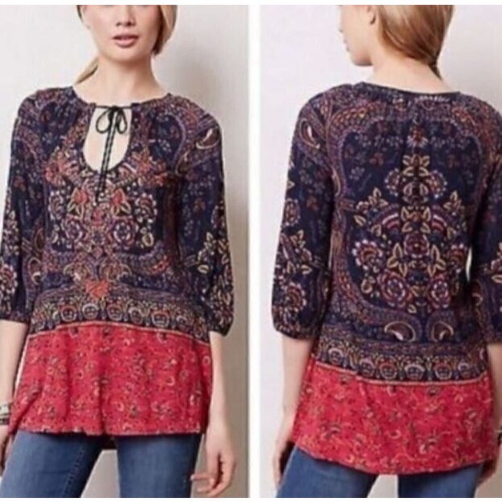 Anthropologie Meadow Rue Womens Medium Arabesque Paisley Beaded Boho Peasant
